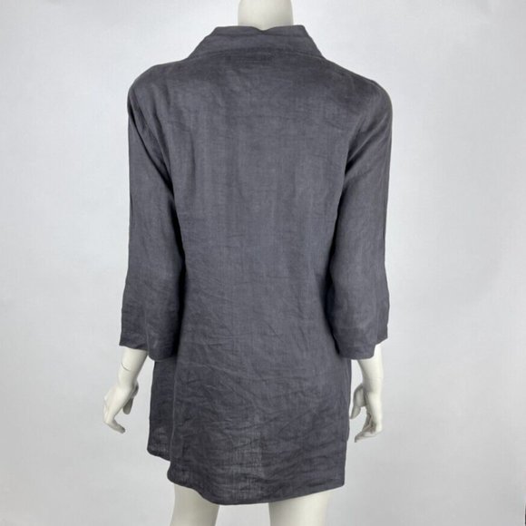 Flax Linen Shirt Women P 3/4 Sleeve V-neck ButtonUp Lightweight Blouse Top Tunic - Picture 3 of 9